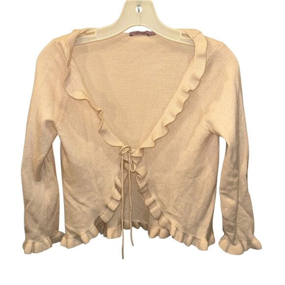 calypso st barth peach 100% Cashmere tie front shrug sweater ruffle trim S - Picture 1 of 5